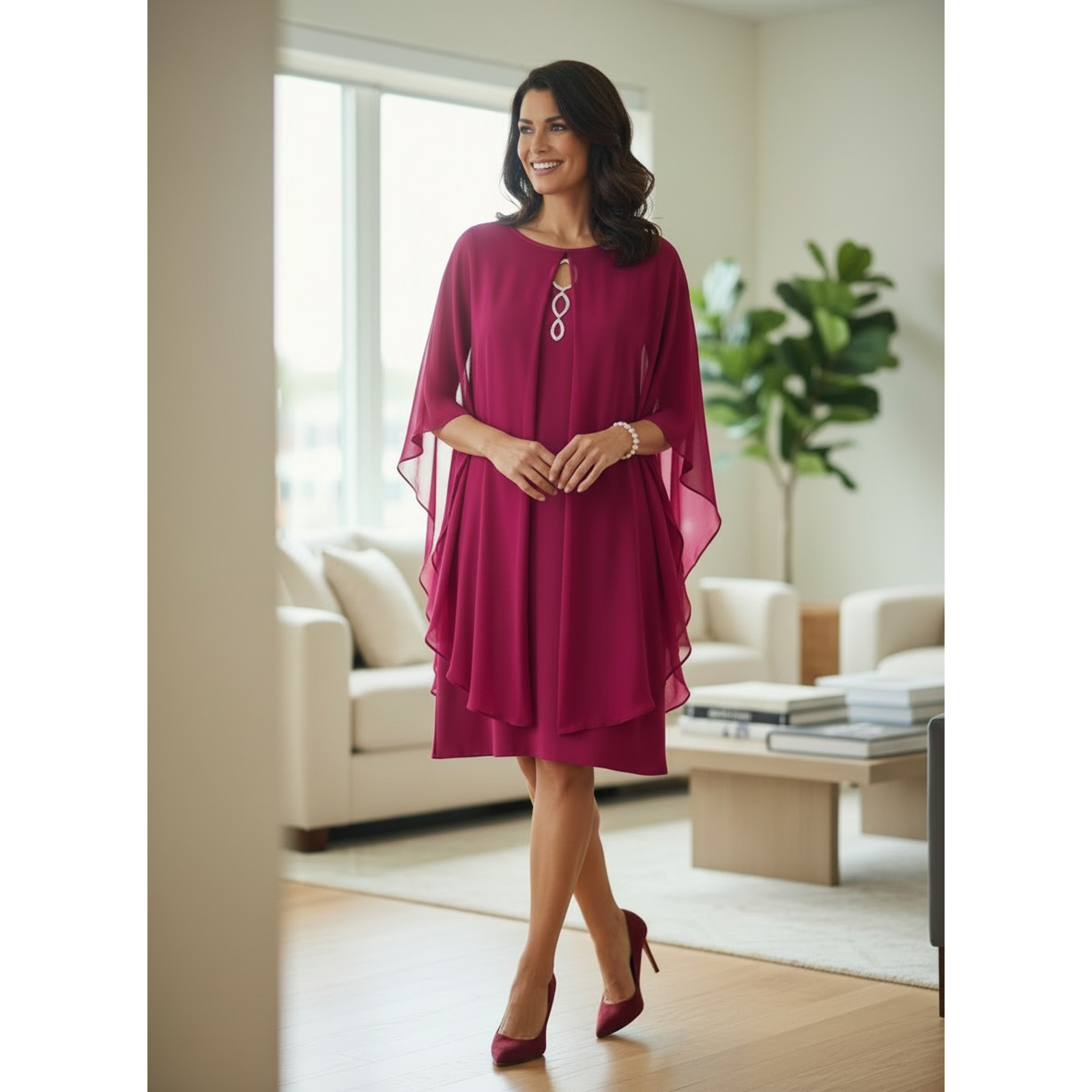 Connected Apparel Midi Dress Deep Magenta Size 20w New With Tags (Macy’s)